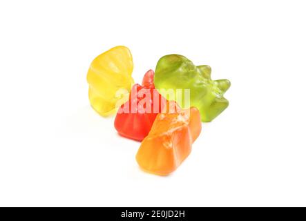 Pile of colorful gummy bears isolated on white background. Delicious jelly treats Stock Photo