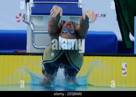 France's Laure Manaudou during the 50 meters backstroke event of the Swimming EDF Open in Croix-Catelan swimming-pool, Paris, France on July 6th, 2012. Photo by Henri Szwarc/ABACAPRESS.COM Stock Photo