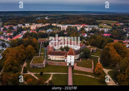 Sarvar, Hungary - Aerial view of the beautiful Castle of Sarvar (Nadasdy castle) on a calm autumn morning with blue sky at background Stock Photo