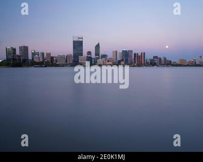 A view across the Swan River to the city of Perth in Western Australia. Taken from the south Perth foreshore. Stock Photo