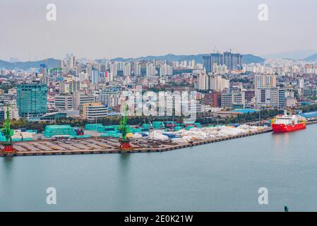 INCHEON, KOREA, OCTOBER 25, 2019: Aerial view of Port of Incheon from Wolmido island, Republic of Korea Stock Photo