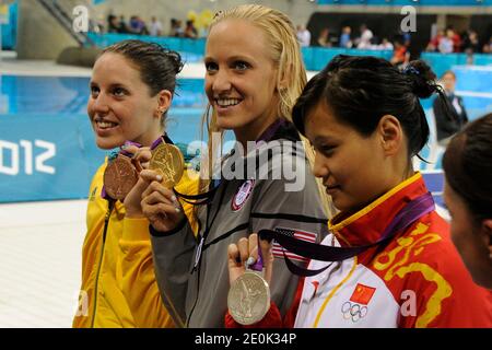 USA's Dana Vollmer winning the gold medal in the 100 Meters Women Butterfly in the swimming of the 2012 London Olympics Games in London, England on July 29h, 2012. Photo by Henri Szwarc/ABACAPRESS.COM Stock Photo