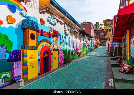 INCHEON, KOREA, OCTOBER 25, 2019: Colorful street at Songwoldong fairy tale village at Incheon at Republic of Korea Stock Photo