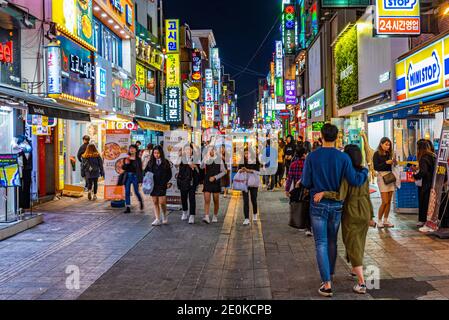 SEOUL, KOREA, OCTOBER 24, 2019: Nightlife at a street of Seoul, Republic of Korea Stock Photo