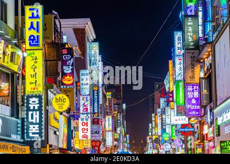 SEOUL, KOREA, OCTOBER 24, 2019: Colorful signs at Itaewon district of Seoul, Republic of Korea Stock Photo