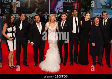 Abdul Aziz Al Turki with his wife, producer Justin Nappi, actors Maika Monroe, Zac Efron, director Ramin Bahrani, screenwriter Hallie Elizabeth Newton, and producer Mohammed Al Turki attending the 'At Any Price' premiere during the 69th Venice Film Festival held at the Palazzo del Cinema in Venice, Italy on August 31, 2012. Photo by Nicolas Genin/ABACAPRESS.COM Stock Photo