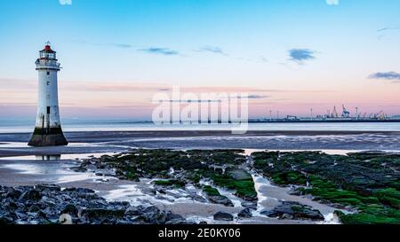 Perch Rock Lighthouse New Brighton Beach Wallasey Wirral UK Stock Photo