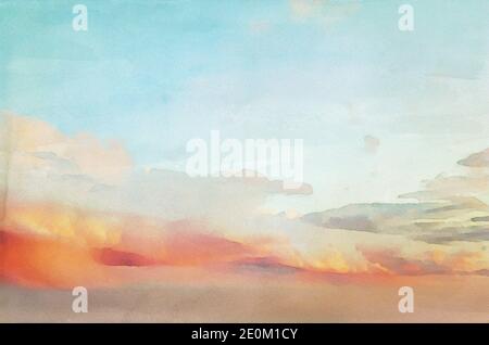 Cloudy sky at sunset in Greece, painted background colors Stock Photo