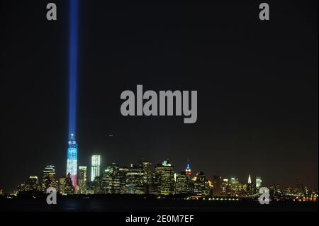 The 9-11 Tribute Lights are seem from the 69th Street Pier in Bay Ridge Brooklyn in New York City, NY, USA on September 11, 2012. Photo by Brad Barket/ABACAPRESS.COM Stock Photo