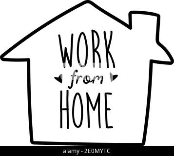 Work From Home Lettering work from home lettering campaign in house flat style vector ...