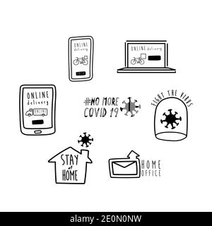 bundle of new norm letterings campaign set line style icons vector illustration design Stock Vector