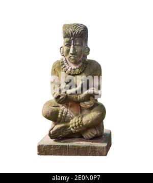 Ancient Mayan Statue isolated on white background Stock Photo