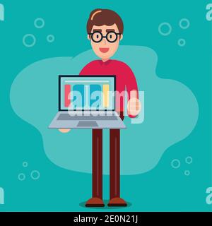 businessman holding laptop for business concept vector illustration Stock Vector