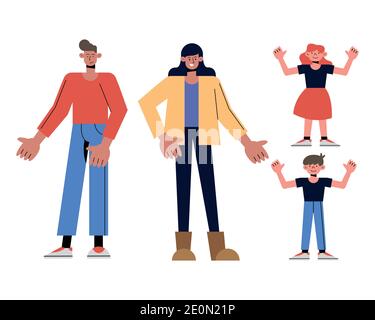 Mother father daughter and son cartoons design, Family relationship and generation theme Vector illustration Stock Vector