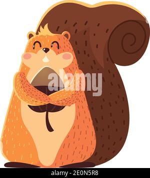 cute squirrel with acorn cartoon animal icon over white background design vector illustration Stock Vector