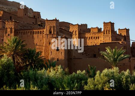 The magnificent fortified city of Ait Benhaddou, located in the High Atlas mountains of Morocco. The giant fortification is made up of six forts. Stock Photo