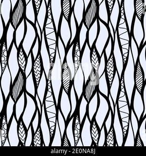 Seamless hand drawn ink pattern. Creative endless background with blots. Abstract striped texture with bold monochrome lines. Decorative vector design Stock Vector