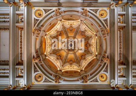 Madrid, Spain - Beautiful ceiling inside the Circulo de Bellas Artes Stock Photo