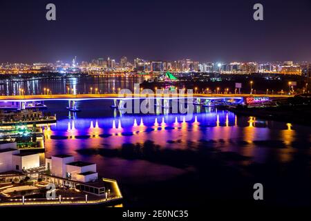 Dubai, United Arab Emirates, 31st December 2020: view over Dubai Creek and Al Garhoud Bridge Stock Photo