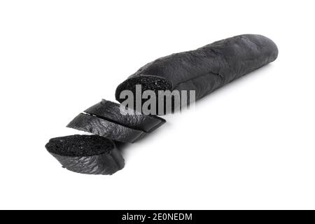 Sliced black baguette isolated on white background Stock Photo