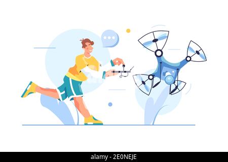 The guy is in control of a drone with a video camera Stock Vector