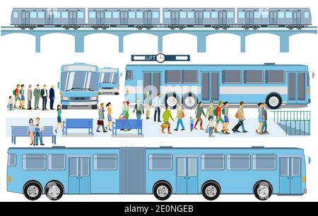 Bus stop with elevated train Illustration Stock Vector