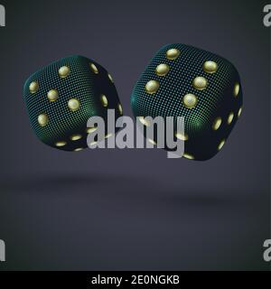 Digital 3D falling casino dices on gray background. Stock Vector