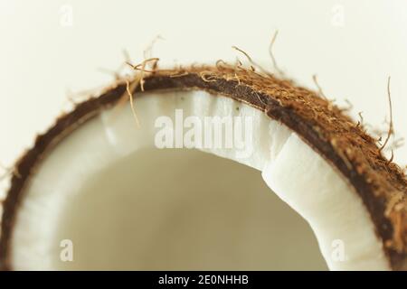 Coconut broken in two parts isolated shot in studio on white background. Stock Photo