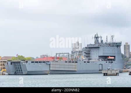 HMAS Choules at Garden Island is a Bay Class landing ship purchased from the Royal Fleet Auxiliary (RFA) by the Royal Australian Navy (RAN) in 2011 Stock Photo