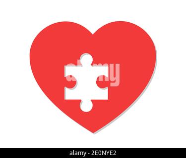 Love heart with missing part - incomplete romance and romantic feeling and emotion. Lack and absence of jigsaw puzzle piece in the shape. Vector illus Stock Photo