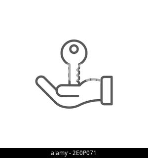 Hand holds home keys icon, color, line, outline vector sign, linear style pictogram isolated on white. Symbol, logo illustration Stock Vector