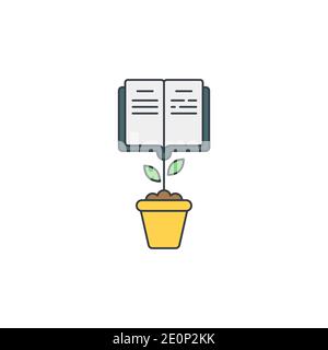 Grow book icon, color, line, outline vector sign, linear style pictogram isolated on white. Symbol, logo illustration Stock Vector