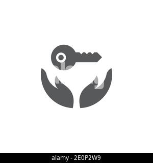 Hand holds home keys icon, color, line, outline vector sign, linear style pictogram isolated on white. Symbol, logo illustration Stock Vector