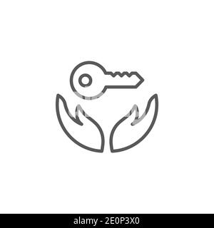 Hand holds home keys icon, color, line, outline vector sign, linear style pictogram isolated on white. Symbol, logo illustration Stock Vector