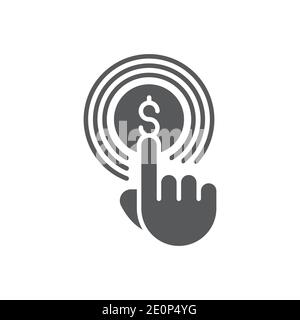 Hand using touch screen and coin icon, color, line, outline vector sign, linear style pictogram isolated on white. Symbol, logo illustration Stock Vector