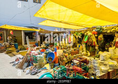 Shops in the bazaar Market in the street of  Leh City, Ladakh, district of Kashmir Stock Photo