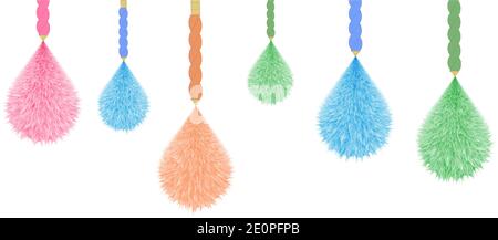 Colorful Decorative Hanging Pom poms. Horizontal Border Pattern. Great for handmade cards, invitations, wallpaper, packaging, nursery designs Stock Vector