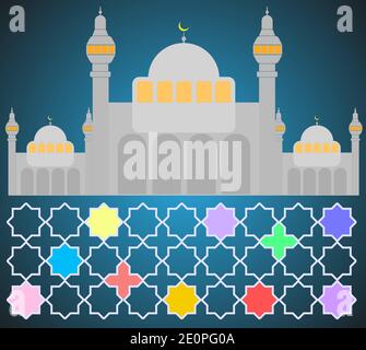 Colorful Mosque vector with Arabic patterns, great for Ramadan style poster Stock Vector