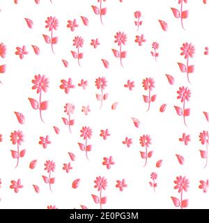 Pink gradient daisies ditsy seamless pattern. Great for summer vintage fabric, scrapbooking, wallpaper, giftwrap. Surface pattern design. Stock Vector