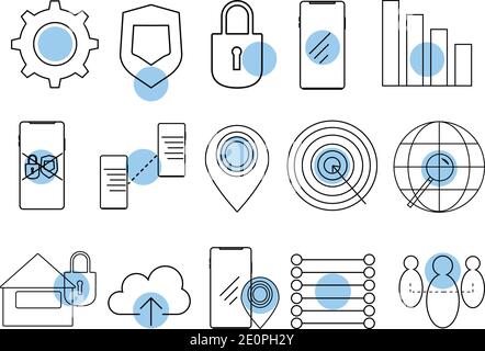 Technology communication line Icons with blue color shapes Stock Vector