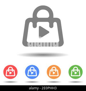 Bag with play button icon vector logo with isolated background Stock Vector
