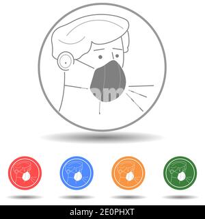 Man Coughing with face mask vector icon with isolated background Stock Vector