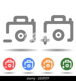 Camera icon with add and remove sign icon vector logo isolated on background Stock Vector