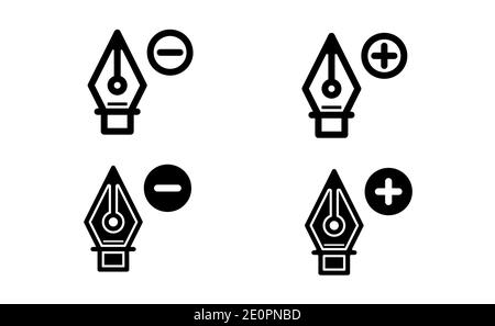Pen tool with a add remove point linear icon vector, black and white version Stock Vector