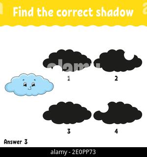 Find the correct shadow. Education developing worksheet. Matching game for kids. Activity page. Puzzle for children. Riddle for preschool. Cute charac Stock Vector