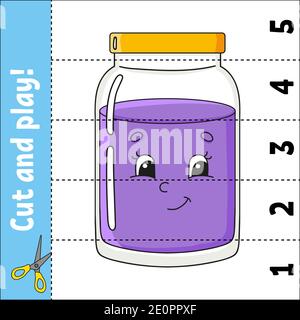 Learning numbers. Cut and play. Education developing worksheet. Game for kids. Activity page. Puzzle for children. Riddle for preschool. Flat isolated Stock Vector