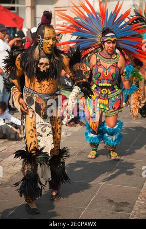 Dancers in traditional Aztec costume at the Mayday parade in ...