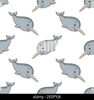 Colored seamless pattern with cute cartoon character. Simple flat vector illustration isolated on white background. Design wallpaper, fabric, wrapping Stock Vector