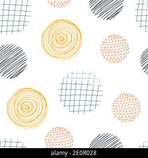 Abstract seamless pattern with circular elements. Hand  drawn Scandinavian style vector illustration perfect for textiles, fabrics, paper, wallpaper. Stock Vector