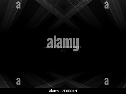 Abstract gray stripes with lines perspective on black background. Vector illustration Stock Vector